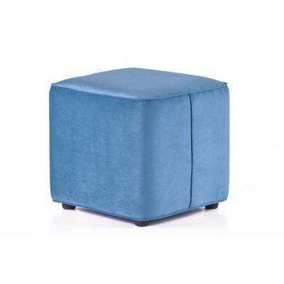 Taburet patrat Cocktail, structura din lemn, catifea impermeabila, albastru, 45x45x42cm