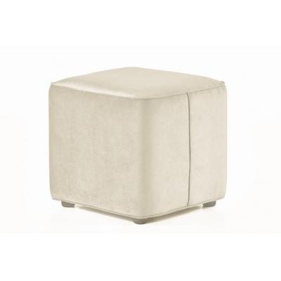 Taburet patrat Cocktail, structura din lemn, catifea impermeabila, ivory, 45x45x42cm