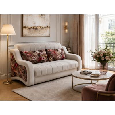 Canapea extensibila 3 locuri, extensie tip pat matrimonial, Studio, culoarea Alb cu flori