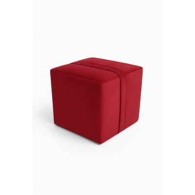 Taburet patrat cu bretea, structura din lemn, catifea impermeabila, rosu, 45x45x42cm